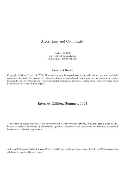 Algorithms and Complexity