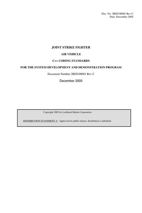 Joint Strike Fighter, C++ Coding Standards