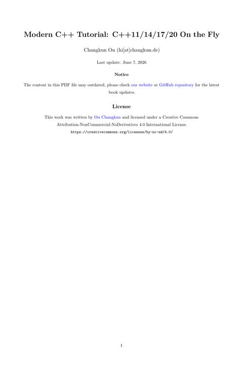 Modern C++ Tutorial: C++11/14/17/20 On the Fly