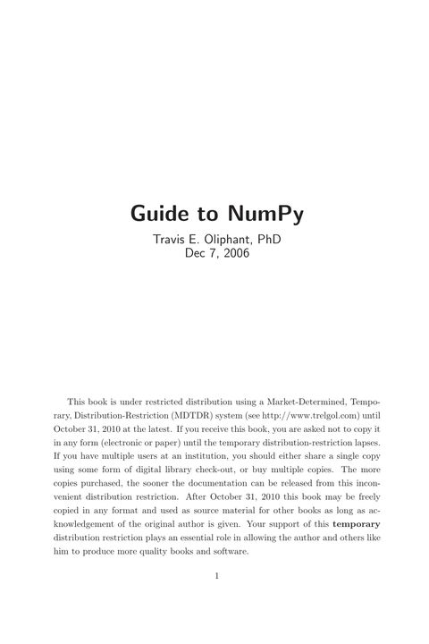 Guide to NumPY 2010