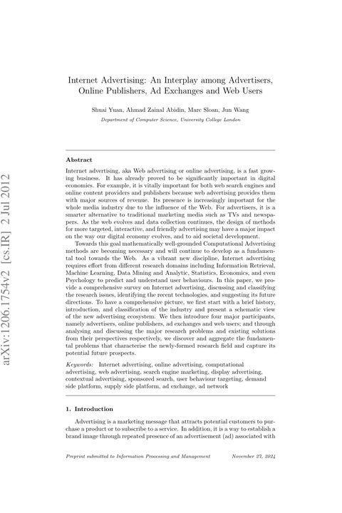 Internet Advertising: An Interplay among Advertisers, Online Publishers, Ad Exchanges and Web Users