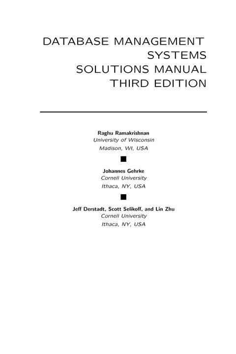 Database Management Systems Solutions Manual Third Edition