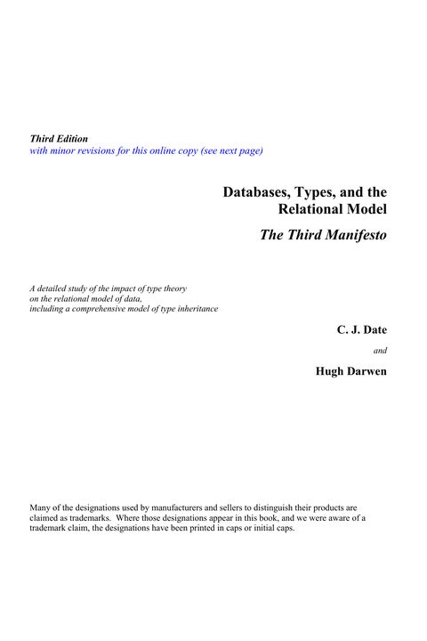Databases, Types, and The Relational Model: The Third Manifesto