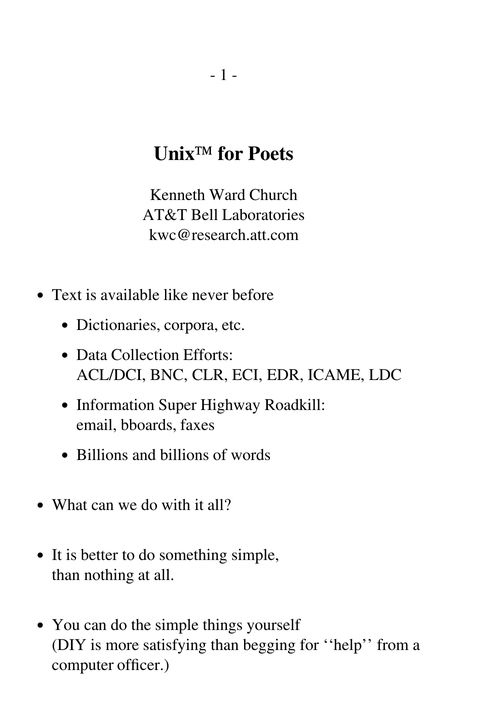 Unix for Poets