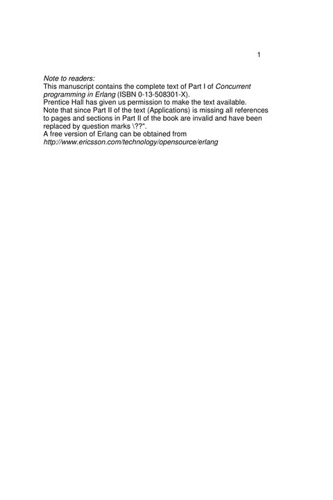 Concurrent Programming in ERLANG