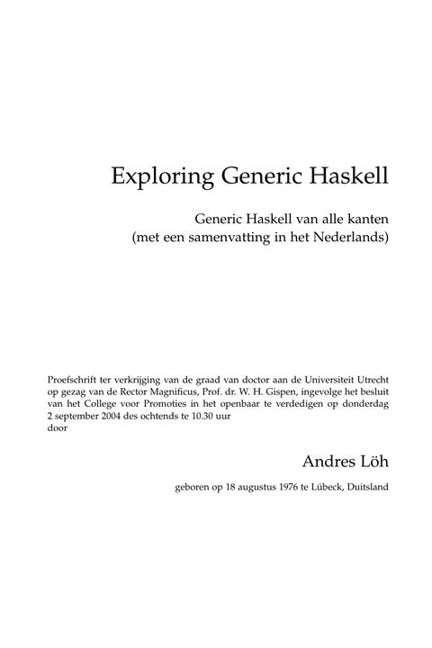 Exploring Generic Haskell