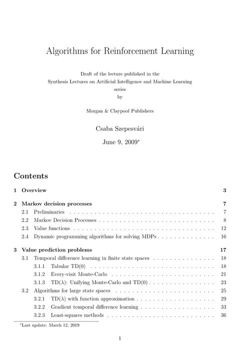 Algorithms for Reinforcement Learning