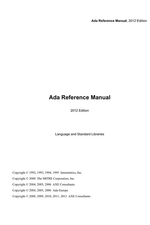 Ada Reference Manual - ISO/IEC 8652:2012(E) Language and Standard Libraries