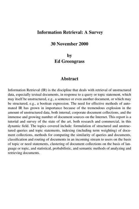 Information Retrieval: A Survey